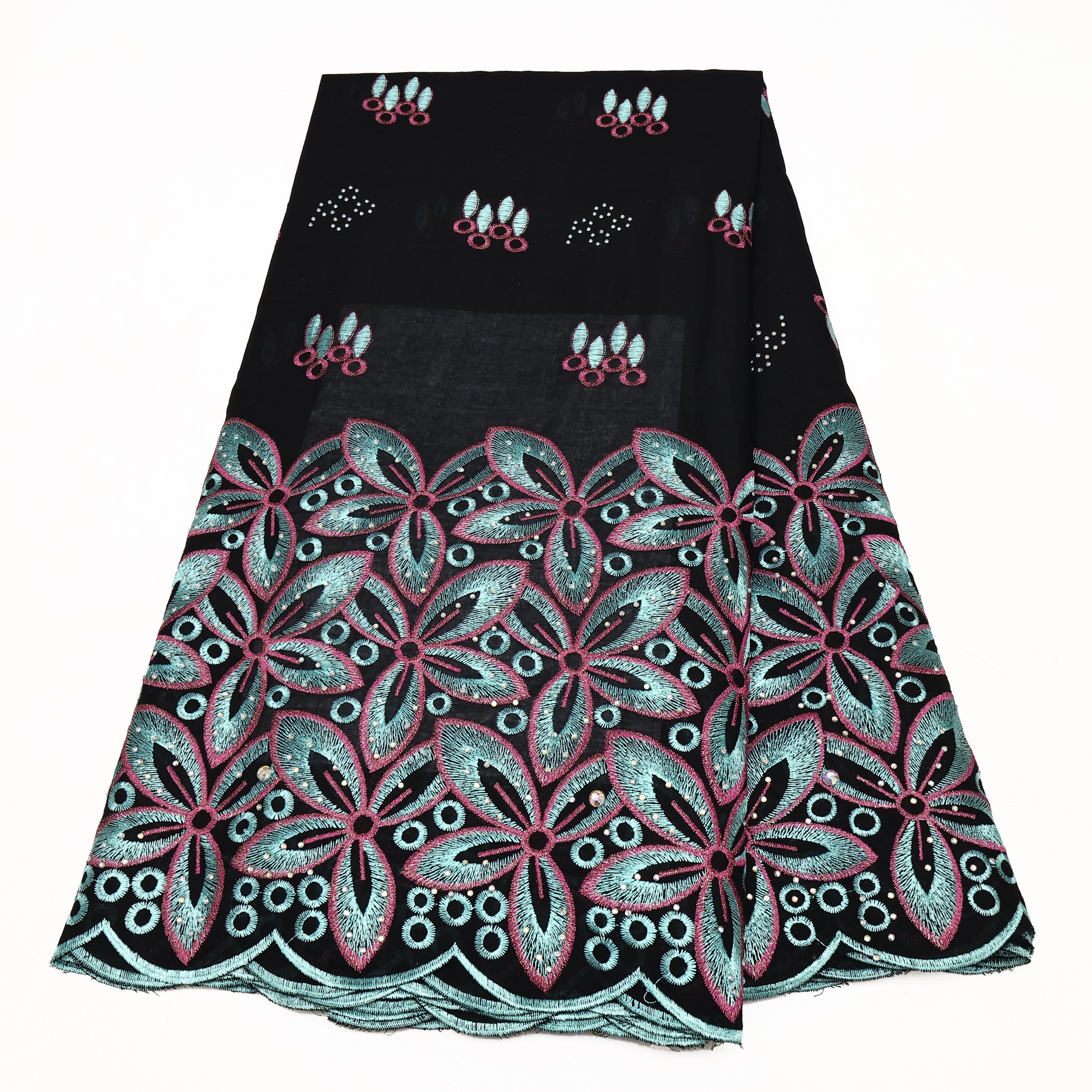NI.AI African Cotton Fabrics Swiss Voile Lace With Stone Embroidery Fabric For Women Wedding Dress Garment