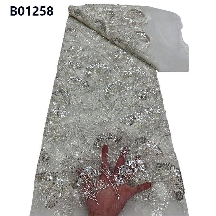 CHOCOO Wholesale Beads Embroidery Lace Fabric Gold Color Sequins Beaded Women's Lace Fabric For Dress