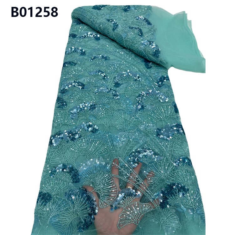 CHOCOO Wholesale Beads Embroidery Lace Fabric Gold Color Sequins Beaded Women's Lace Fabric For Dress