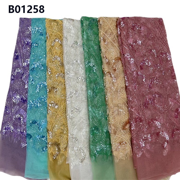 CHOCOO Wholesale Beads Embroidery Lace Fabric Gold Color Sequins Beaded Women's Lace Fabric For Dress