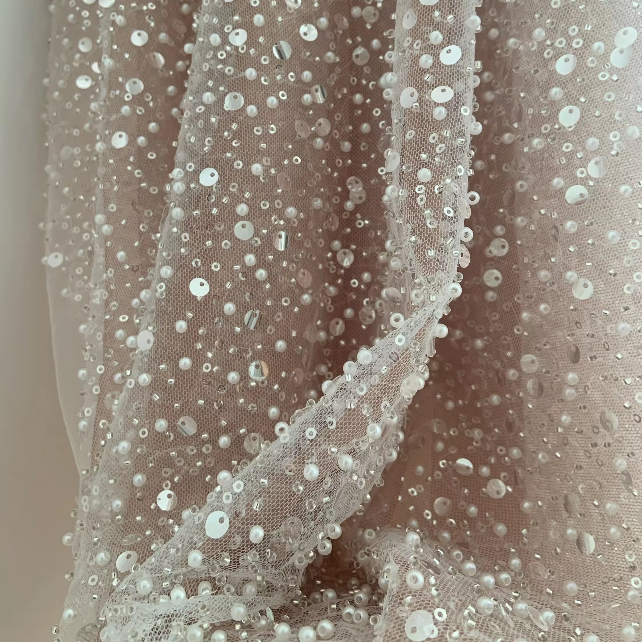 Wholesale Wedding Dress 3D flower Lace Fabric bridal Luxury lace Bead Sequin Tulle embroidery lace bead fabric