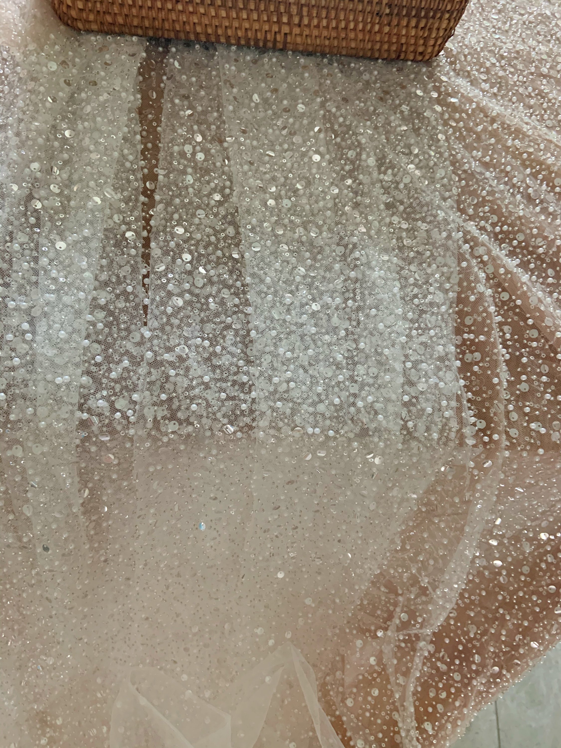 Wholesale Wedding Dress 3D flower Lace Fabric bridal Luxury lace Bead Sequin Tulle embroidery lace bead fabric