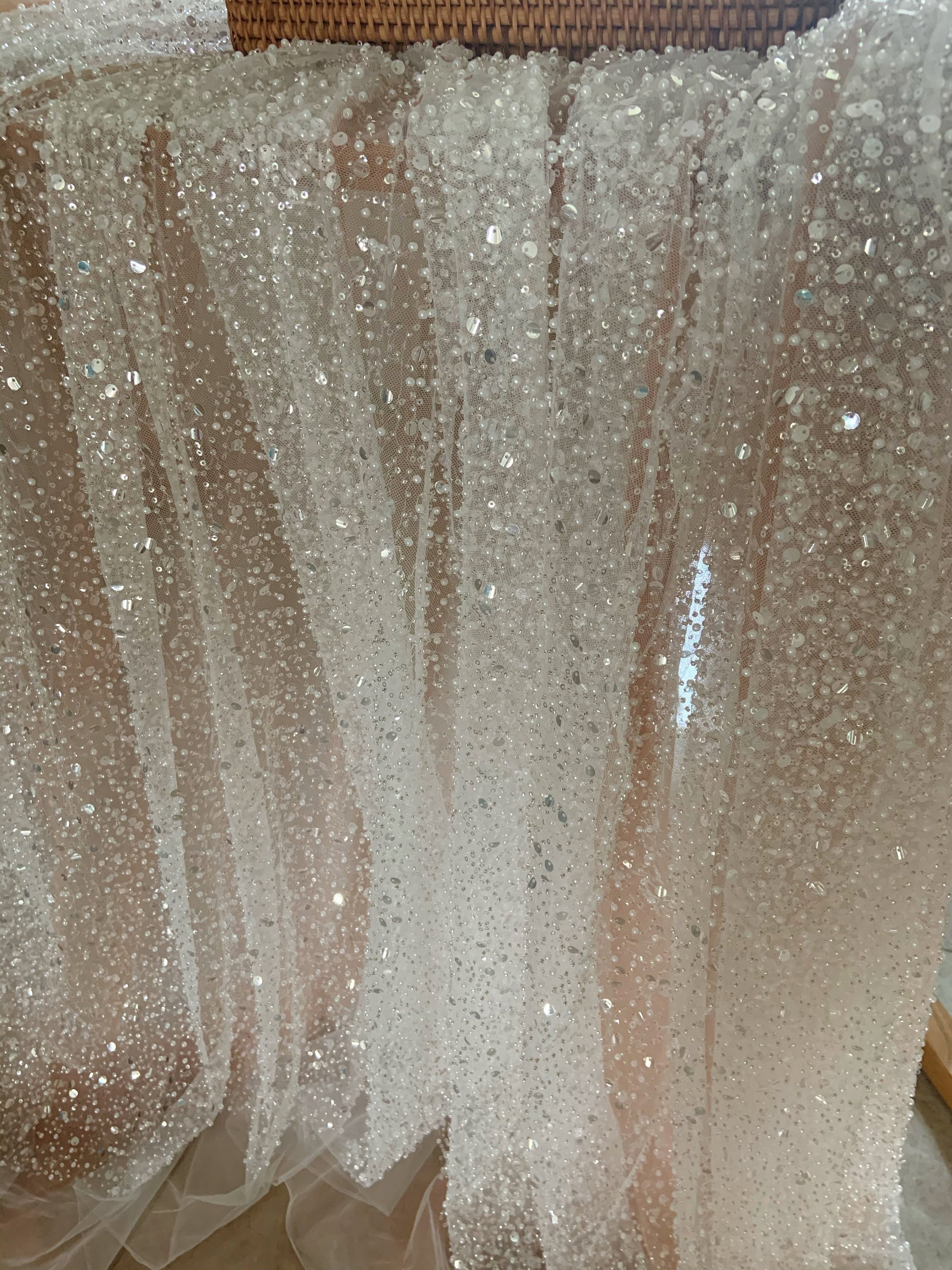 Wholesale Wedding Dress 3D flower Lace Fabric bridal Luxury lace Bead Sequin Tulle embroidery lace bead fabric