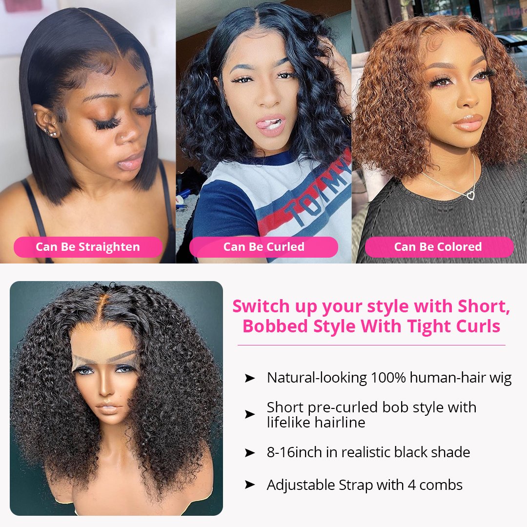 Raw Burmese Pixie Bouncy Curly Lace Front Wigs Deep Wave HD Frontal Short Human Hair Bob Wigs for Women