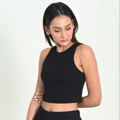 2024 new arrivals summer whole sale women bulk crop tops solid color sleeve less Simple Plain crop tops t-shirt for women