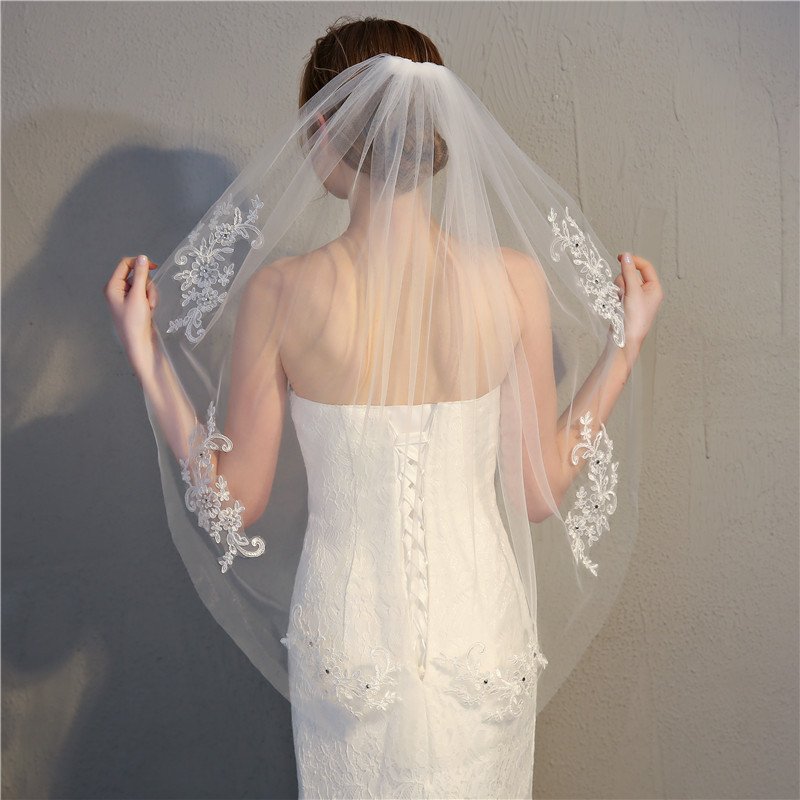 Mix style new design bride veil Decorations White Simple cathedral wedding Veils comb bridal lace