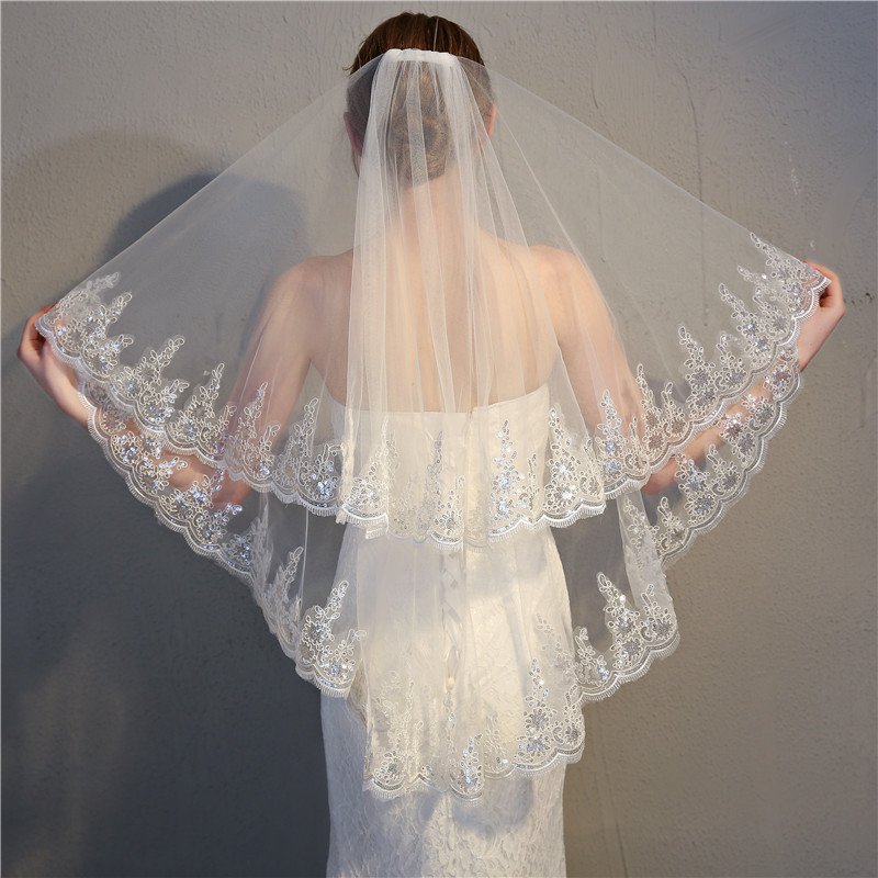 Mix style new design bride veil Decorations White Simple cathedral wedding Veils comb bridal lace