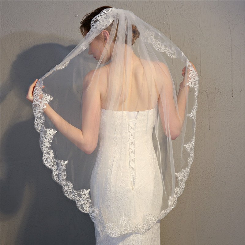 Mix style new design bride veil Decorations White Simple cathedral wedding Veils comb bridal lace