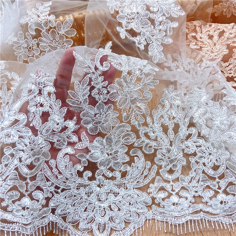 wholesale brocade tulle african knitting white lace fabric beautiful bridal wedding dress elegant knitted lace decoration fabric