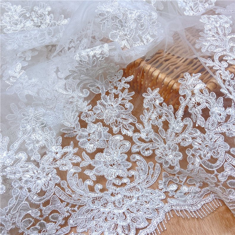 wholesale brocade tulle african knitting white lace fabric beautiful bridal wedding dress elegant knitted lace decoration fabric
