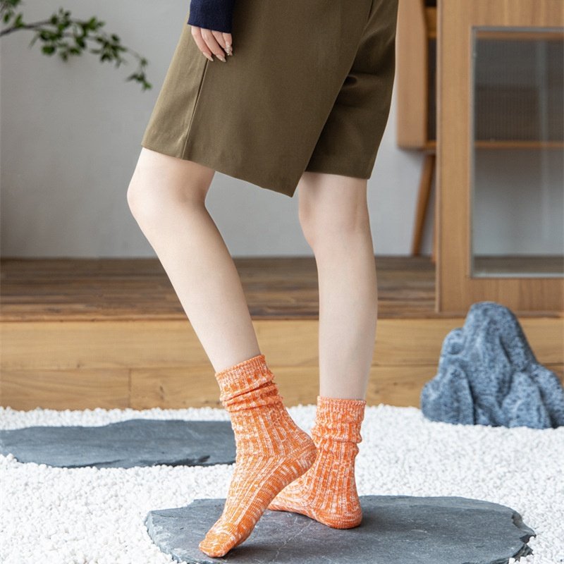Wholesale Vintage Double Needle Slouch Ribbed 100 % Cotton Socks Women Slouchy Boot Socks