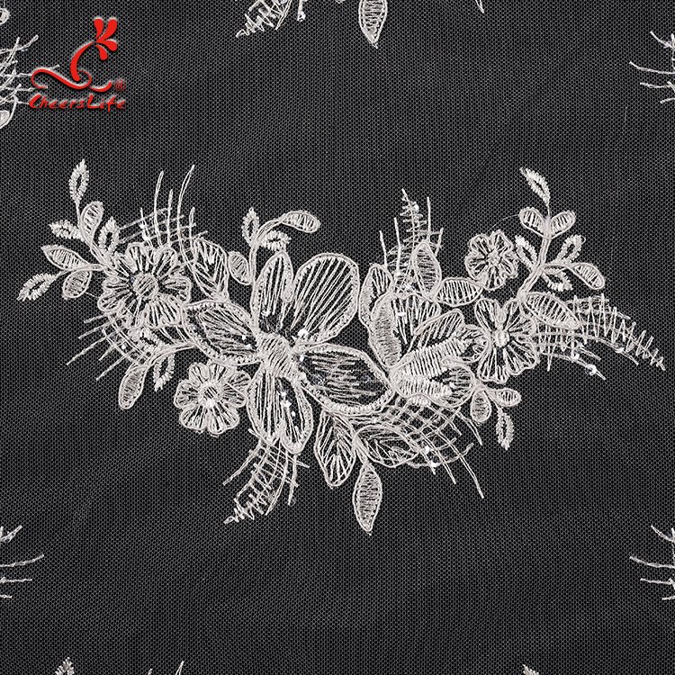 Dazzling bridal wedding corded sequin embroidery white saree tulle lace fabric
