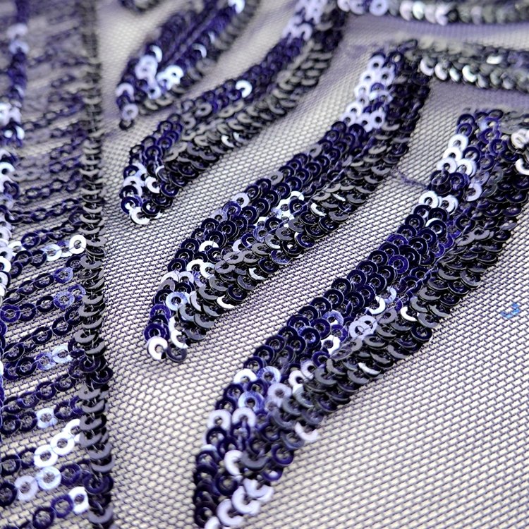 Luxury shiny embroidery 100 polyester knitted purple embroidered mesh sequin fabric for dresses