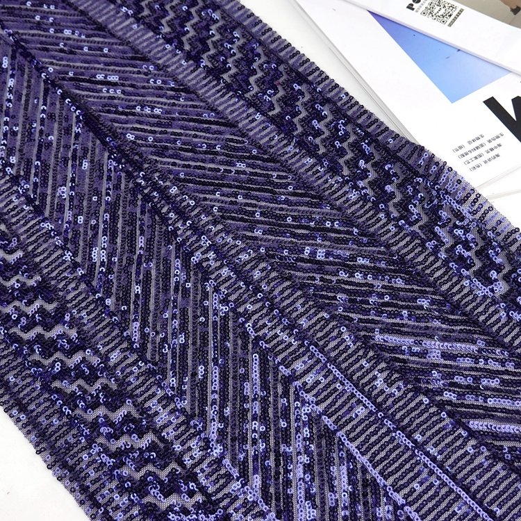 Luxury shiny embroidery 100 polyester knitted purple embroidered mesh sequin fabric for dresses