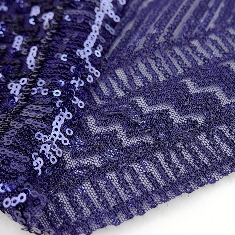 Luxury shiny embroidery 100 polyester knitted purple embroidered mesh sequin fabric for dresses
