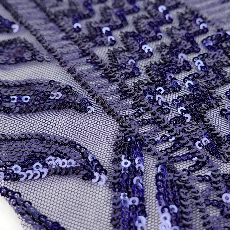 Luxury shiny embroidery 100 polyester knitted purple embroidered mesh sequin fabric for dresses