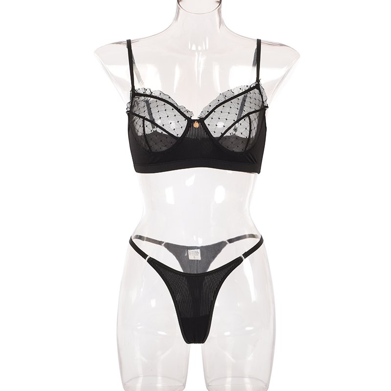 Ruffle Lace Lingerie Sexy Women's Underwear Transparent Bra Party Sets Lace Black Lingerie Bra Underwear Set