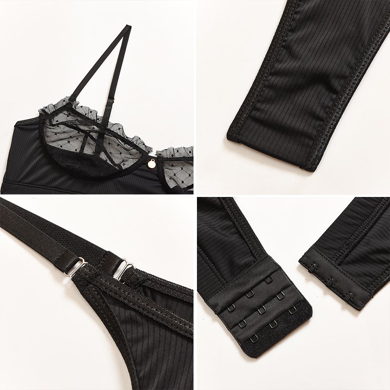 Ruffle Lace Lingerie Sexy Women's Underwear Transparent Bra Party Sets Lace Black Lingerie Bra Underwear Set