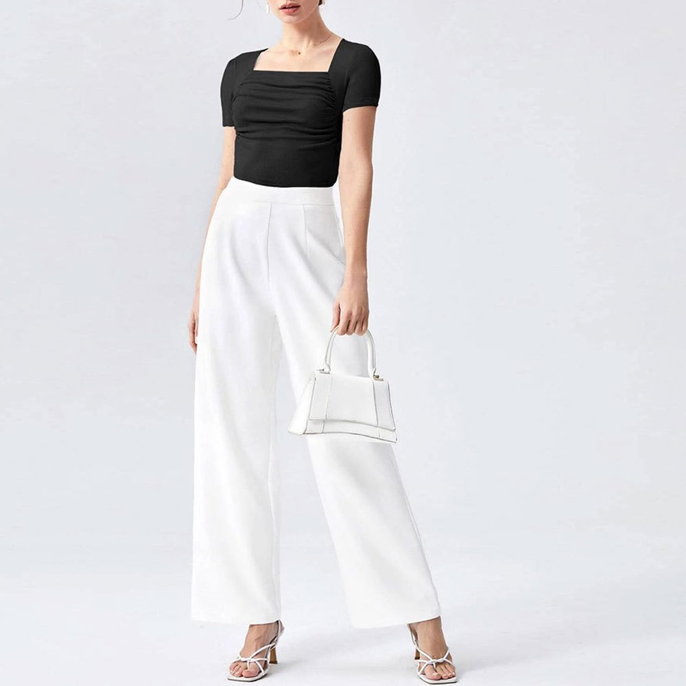 Women's Summer Scoop Neck Short Sleeve T-Shirts Ribbed Knit Slim Fitted Casual Basic Top