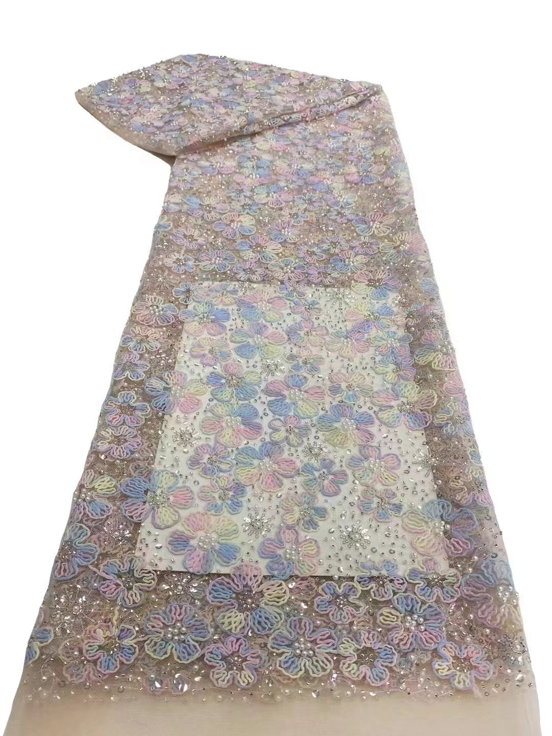 Colorful Flowers Shape Factory Direct Supply French Tulle Net African Embroidery Fabric Sequin Lace Wedding Party