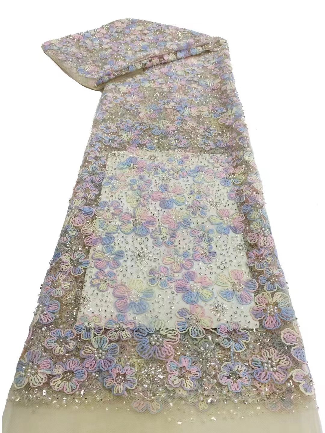 Colorful Flowers Shape Factory Direct Supply French Tulle Net African Embroidery Fabric Sequin Lace Wedding Party