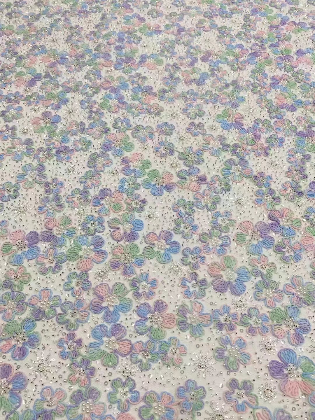 Colorful Flowers Shape Factory Direct Supply French Tulle Net African Embroidery Fabric Sequin Lace Wedding Party