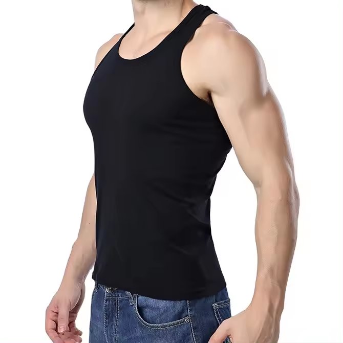 Wholesale custom 100%cotton embroidery logo breathable sport sleeveless summer O neck blank singlet gym rib men tank top&vest
