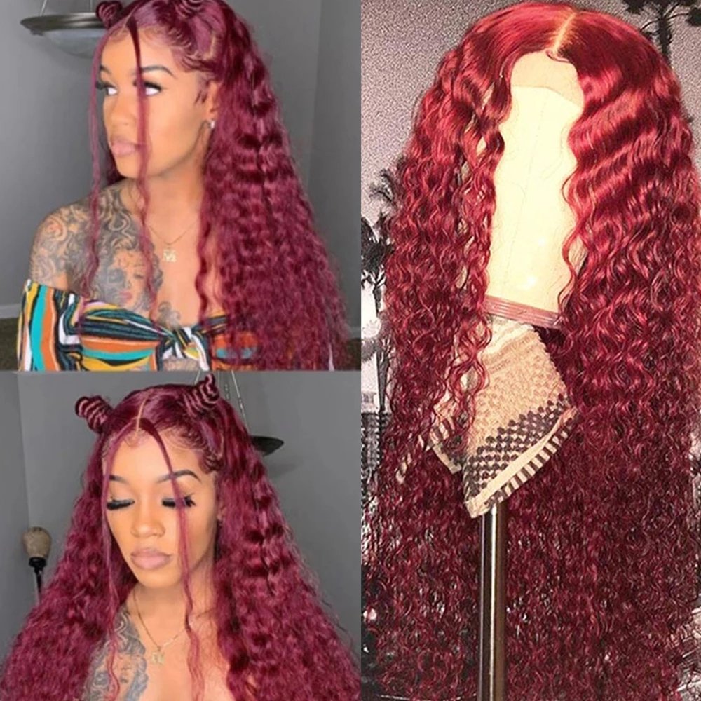 Burgundy Lace Front Wig 13x4 13x6 Hd Lace Frontal Human Hair Wigs For Women Pre Plucked Brazilian Hair Water Wave Wig