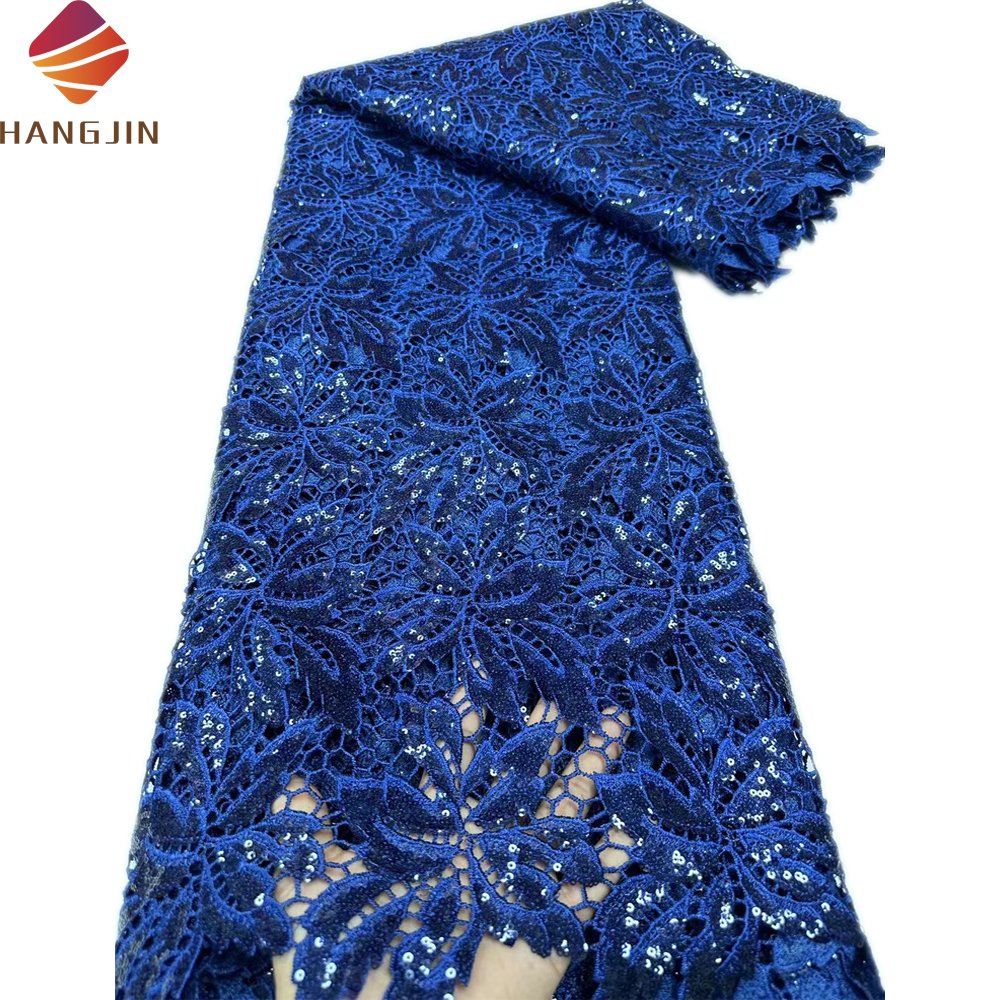 African Guipure Cord Lace Fabric With Sequins Embroidered Latest Soft French Chiffon Mesh Fabric For Wedding Party