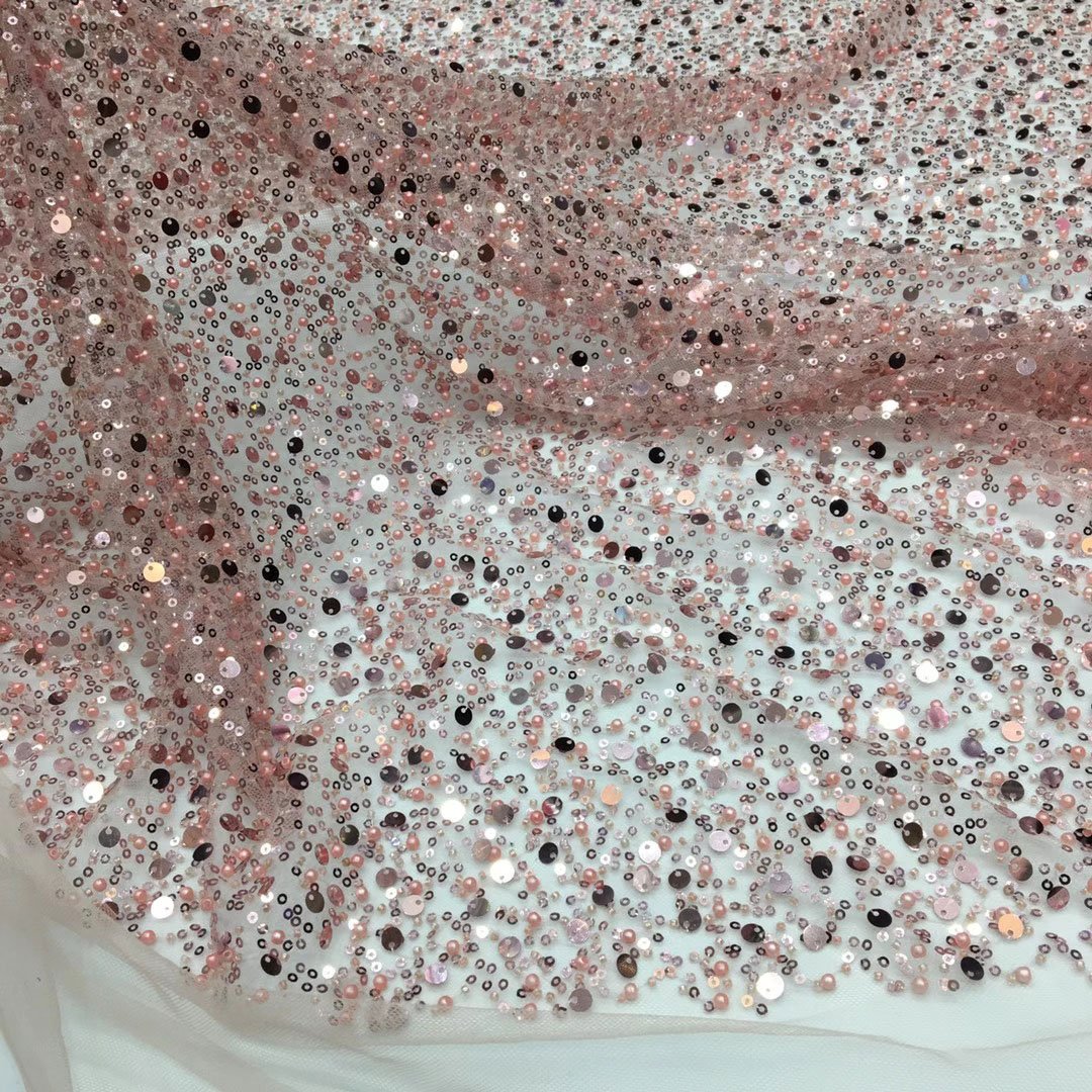 new 2021 Luxury african french tulle lace black handmade beaded bridal voile lace fabric for dress