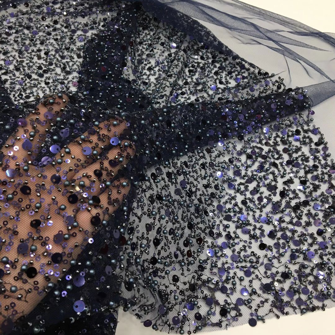 new 2021 Luxury african french tulle lace black handmade beaded bridal voile lace fabric for dress