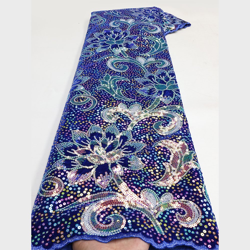 NI.AI African Lace Fabric Colorful Sequin Velvet Fabric French Embroidery Nigerian Velvet Lace Fabric for Wedding Party Dress