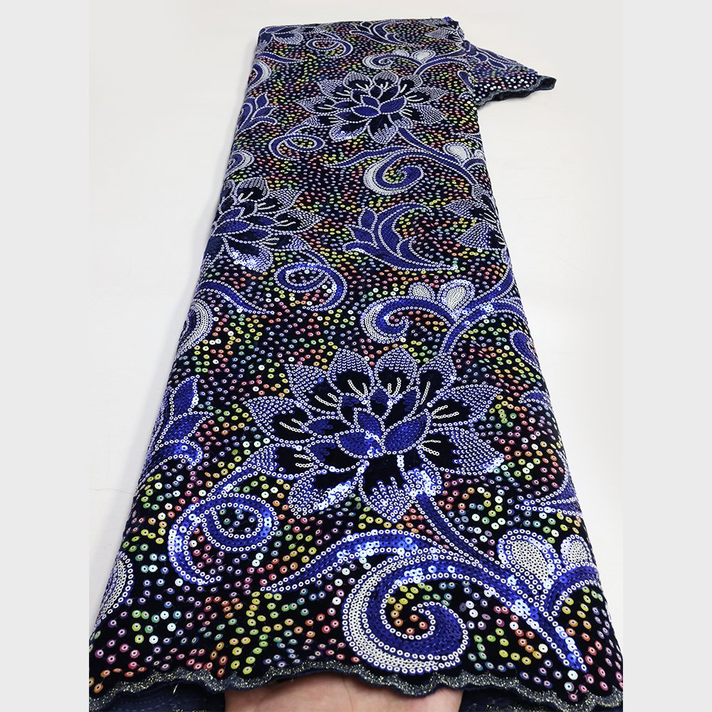 NI.AI African Lace Fabric Colorful Sequin Velvet Fabric French Embroidery Nigerian Velvet Lace Fabric for Wedding Party Dress