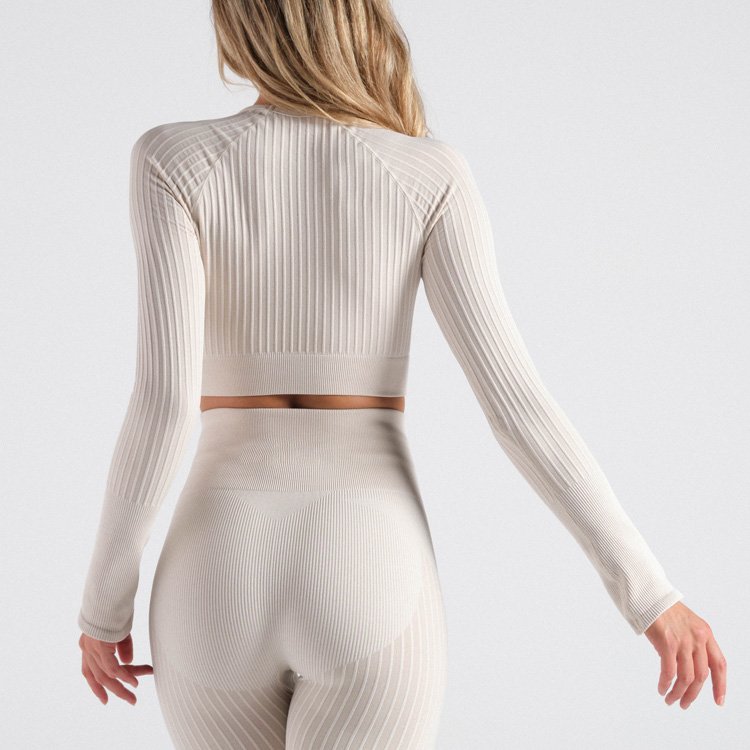 Custom Logo Wholesale Design Top Cropped Long Sleeve T-shirt Tracksuit Jogger Ribbed Women Activewear Crop Top