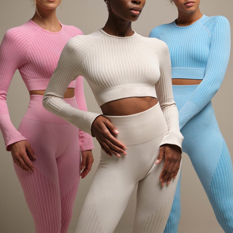 Custom Logo Wholesale Design Top Cropped Long Sleeve T-shirt Tracksuit Jogger Ribbed Women Activewear Crop Top