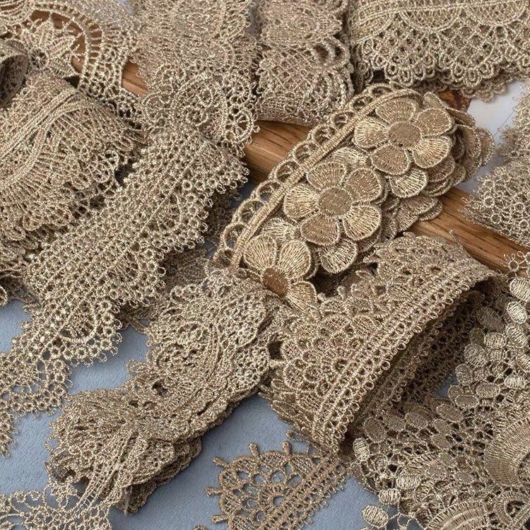 High quality Water soluble lace Clothing Accessories Lace Trim Embroidery Encajes gold Cotton Ribbon Lace