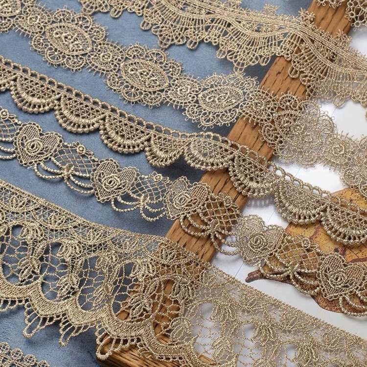 High quality Water soluble lace Clothing Accessories Lace Trim Embroidery Encajes gold Cotton Ribbon Lace