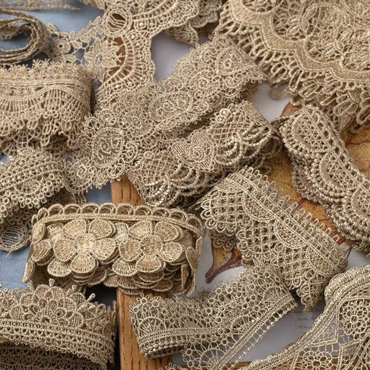 High quality Water soluble lace Clothing Accessories Lace Trim Embroidery Encajes gold Cotton Ribbon Lace