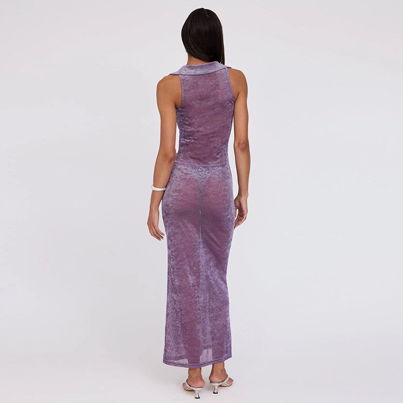 Peeqi K24D51874 fashion 2024 new summer streetwear solid color sleeveless backless hollow slim dress sexy maxi dress women lady