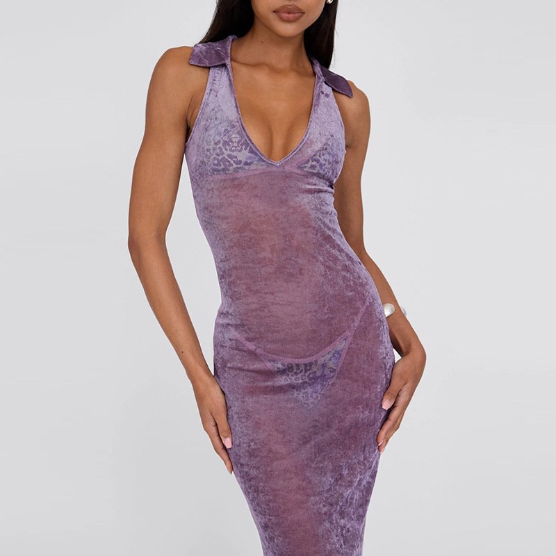 Peeqi K24D51874 fashion 2024 new summer streetwear solid color sleeveless backless hollow slim dress sexy maxi dress women lady