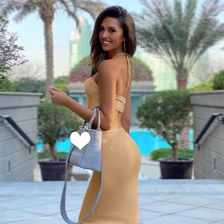 2021 new arrival rib knit sleeveless hang neck Cut out Club party Casual solid elegant sexy women tube summer dresses