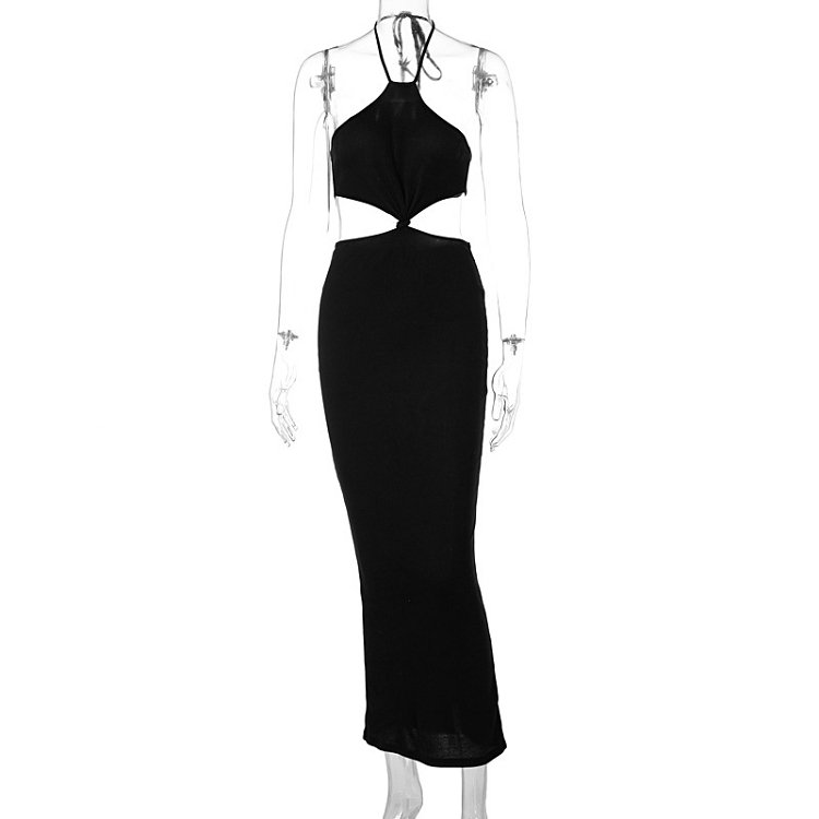 2021 new arrival rib knit sleeveless hang neck Cut out Club party Casual solid elegant sexy women tube summer dresses