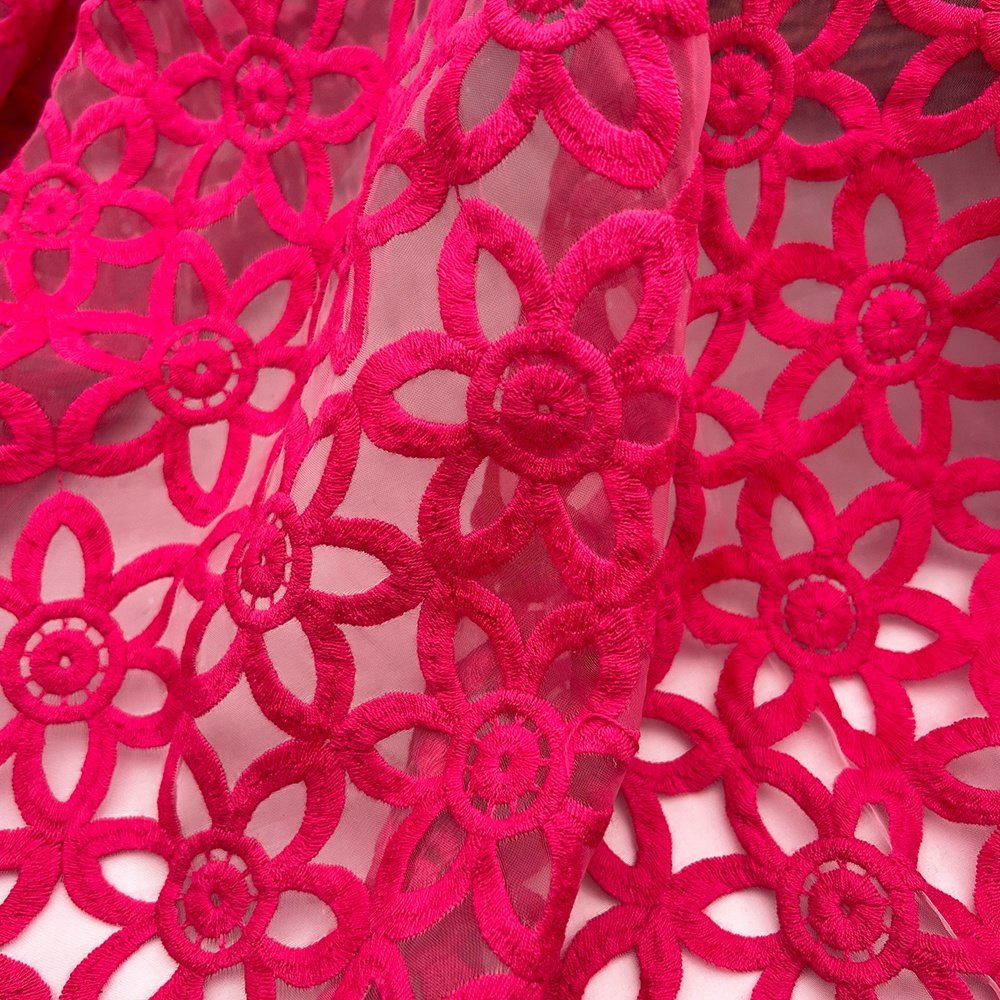 water soluble floral Embroidered organza 3D embroidery cotton lace organza tulle clothing accessories manual DIY lace fabric
