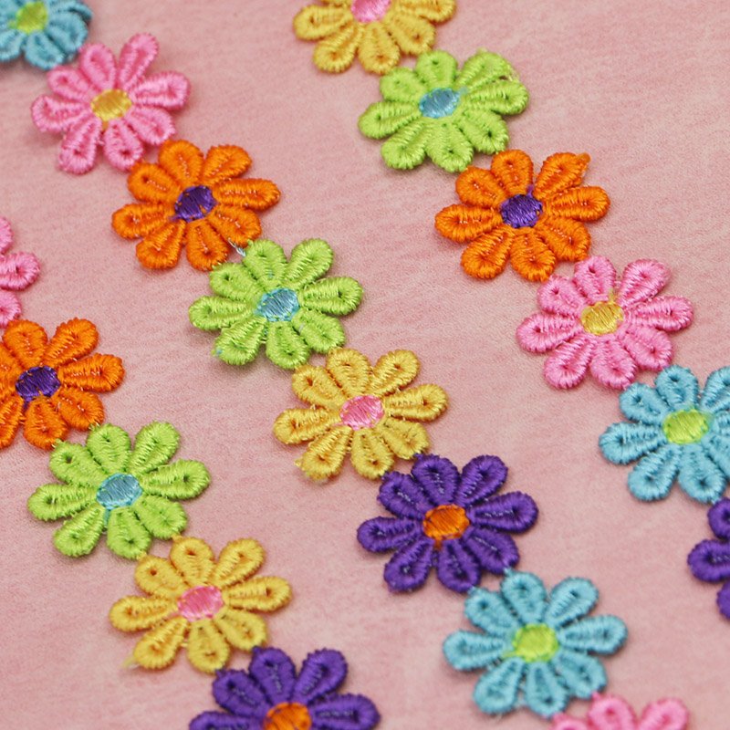 (60 Pieces/bag) 25mm Embroidered Daisy Lace Clothing Accessories Color Decoration Hair Accessories Festival Party Handmade DIY