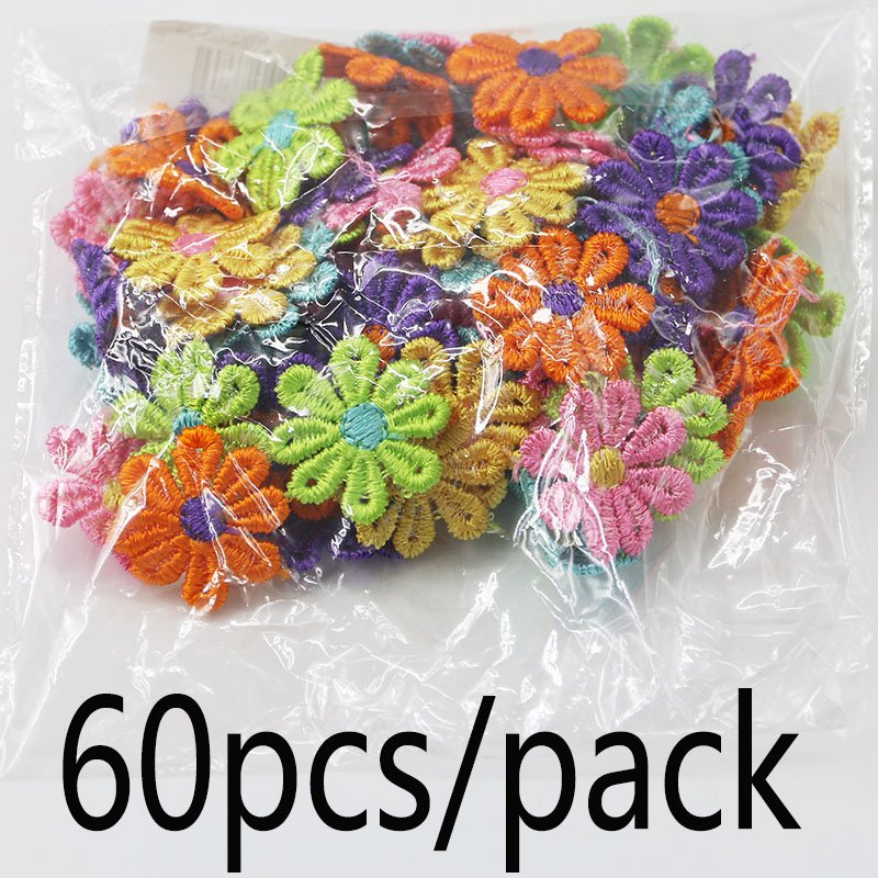 (60 Pieces/bag) 25mm Embroidered Daisy Lace Clothing Accessories Color Decoration Hair Accessories Festival Party Handmade DIY