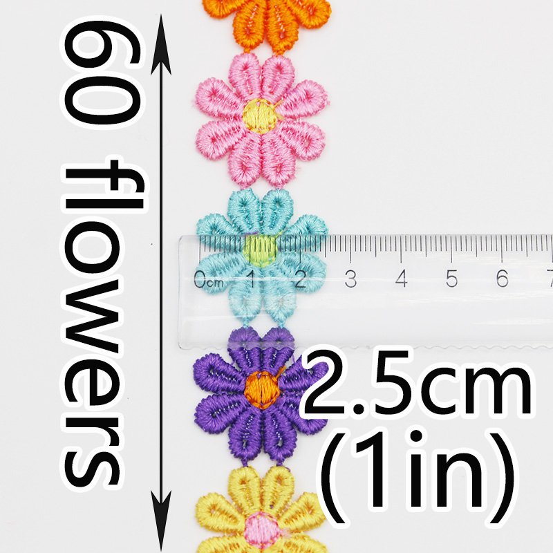 (60 Pieces/bag) 25mm Embroidered Daisy Lace Clothing Accessories Color Decoration Hair Accessories Festival Party Handmade DIY