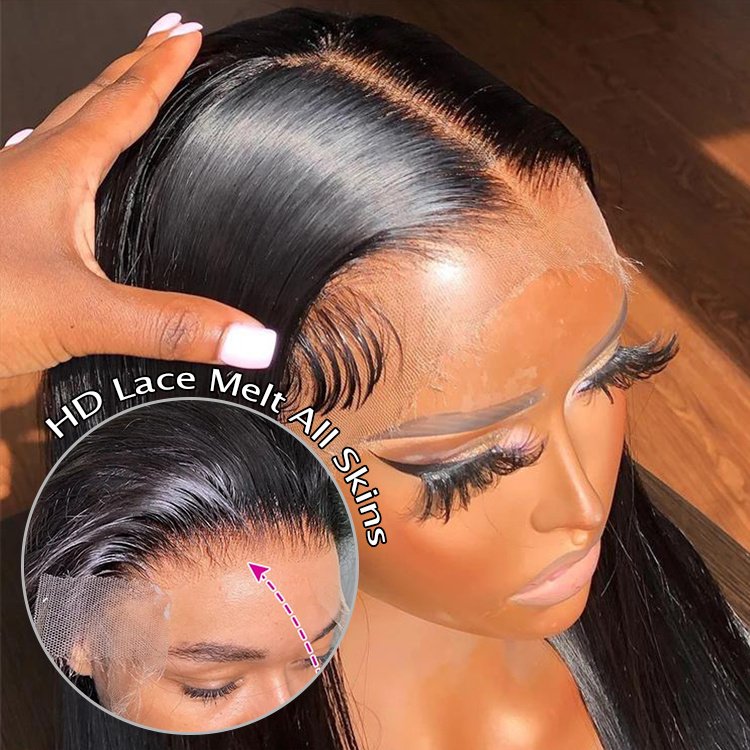 13x6 HD Transparent Bone Straight Lace Front Wigs Human Hair Pre Plucked Glueless Lace Frontal Wigs Natural Color wig For Ladies