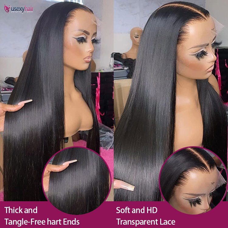 13x6 HD Transparent Bone Straight Lace Front Wigs Human Hair Pre Plucked Glueless Lace Frontal Wigs Natural Color wig For Ladies