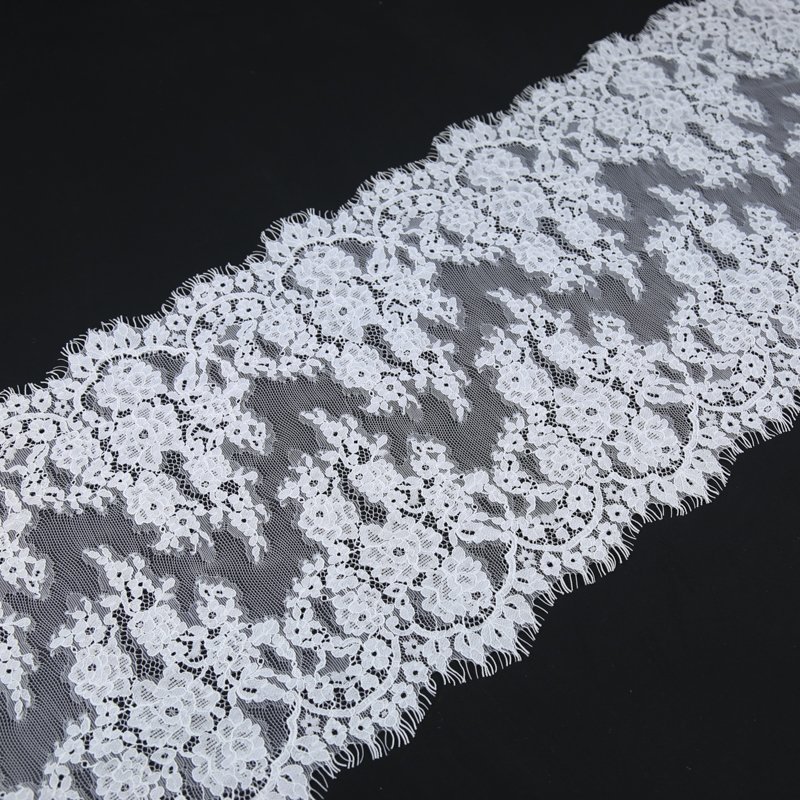 Wholesale Newest 27Cm Width Lace Fabric Of White Nylon Eyelash Simple Embroidery Lace Fabric For Curtain