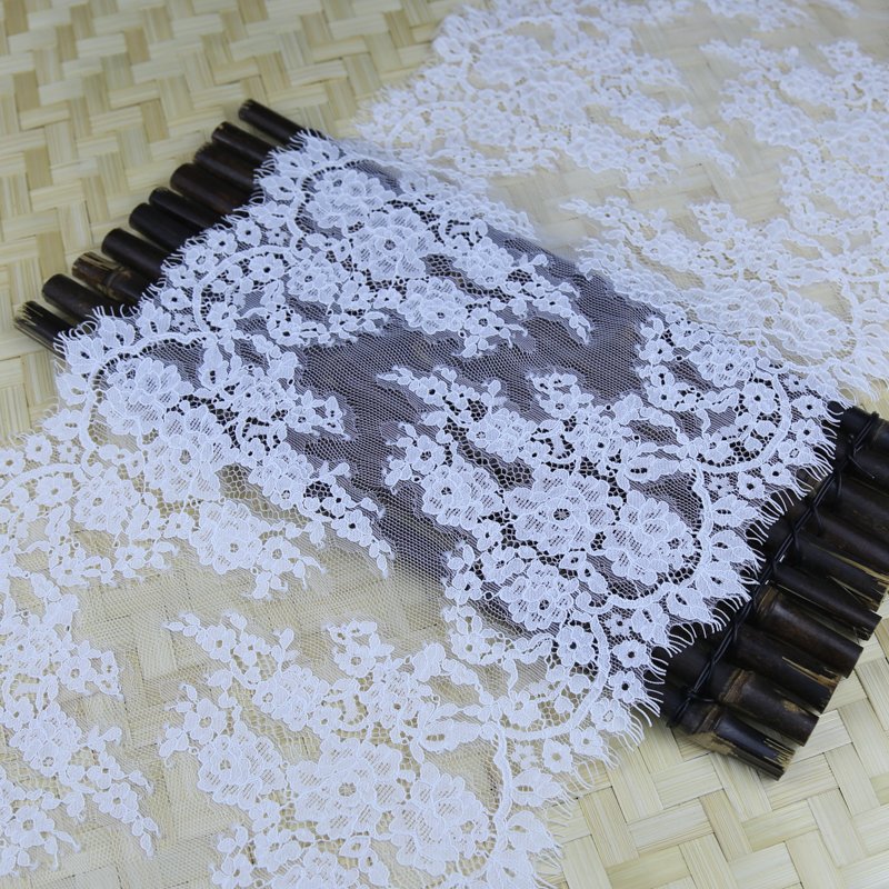 Wholesale Newest 27Cm Width Lace Fabric Of White Nylon Eyelash Simple Embroidery Lace Fabric For Curtain
